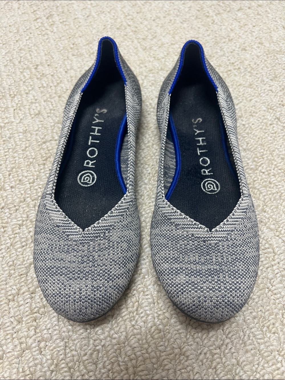 Rothy’s flats ballerina shoes, slip on grey women’s 6